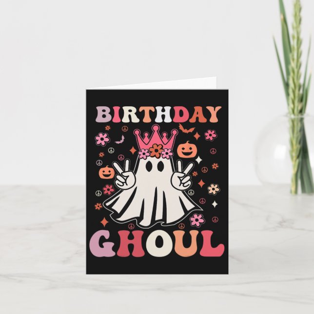 Tarjeta Cumpleaños Ghoul Floral Fantasma Niño Chica Groovy (Anverso)