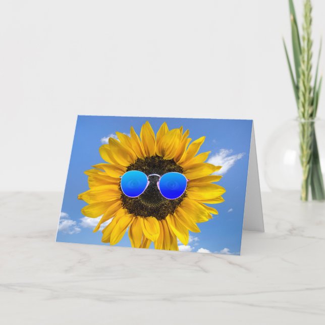 Tarjeta Cumpleaños Girasol con gafas de sol (Anverso)