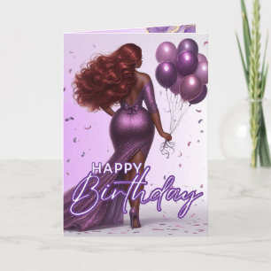 Tarjeta Cumpleaños Glam con Mujer Curvilínea Afroamericana