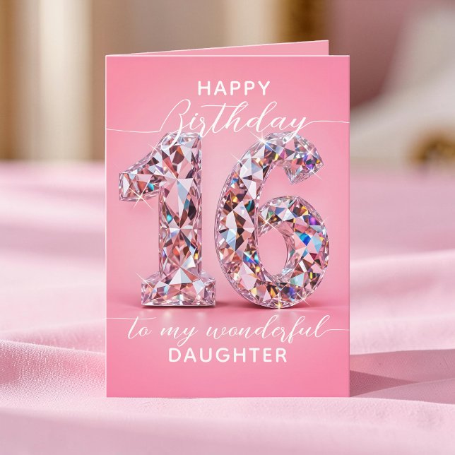 Tarjeta Cumpleaños Glam Pink Diamond Sparkle Sweet 16 (Subido por el creador)