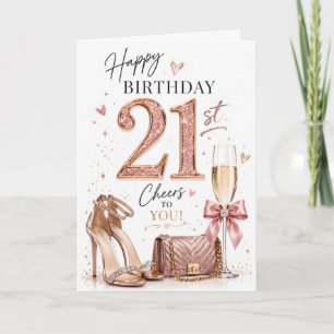 Tarjeta Cumpleaños Glamuroso de 21 años para Mujer
