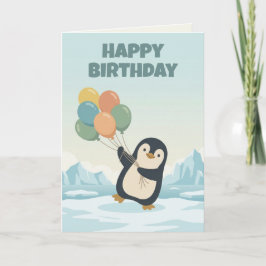 Tarjeta Cumpleaños Globo Pingüino | Cumpleaños Infantil Pe