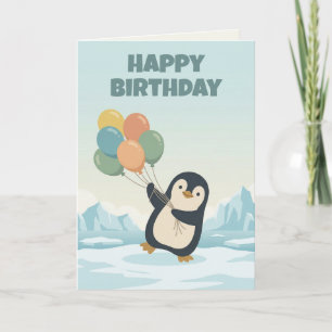 Tarjeta Cumpleaños Globo Pingüino Cumpleaños Infantil Pe