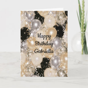 Tarjeta Cumpleaños Globos de Plata Oro Negro