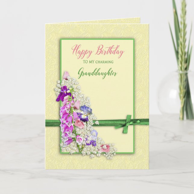 TARJETA CUMPLEAÑOS - GODDAUGHTER - FLORES DE JARDÍN, BOCA  (Anverso)