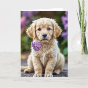 Tarjeta Cumpleaños Golden Retriever Puppy Con Lilacs
