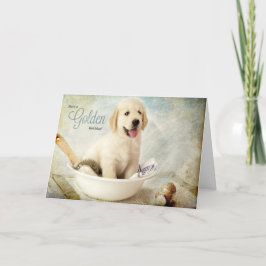 Tarjeta Cumpleaños Golden Retriever Puppy Spa Tema