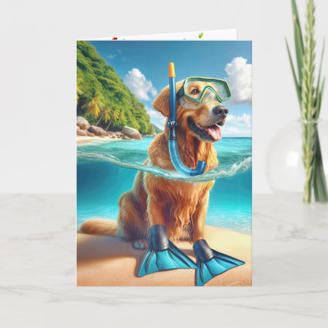 Tarjeta Cumpleaños Golden Retriever Scuba Diver (Anverso)