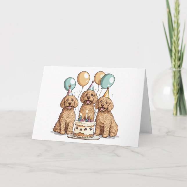 Tarjeta Cumpleaños Goldendoodle Perros (Anverso)