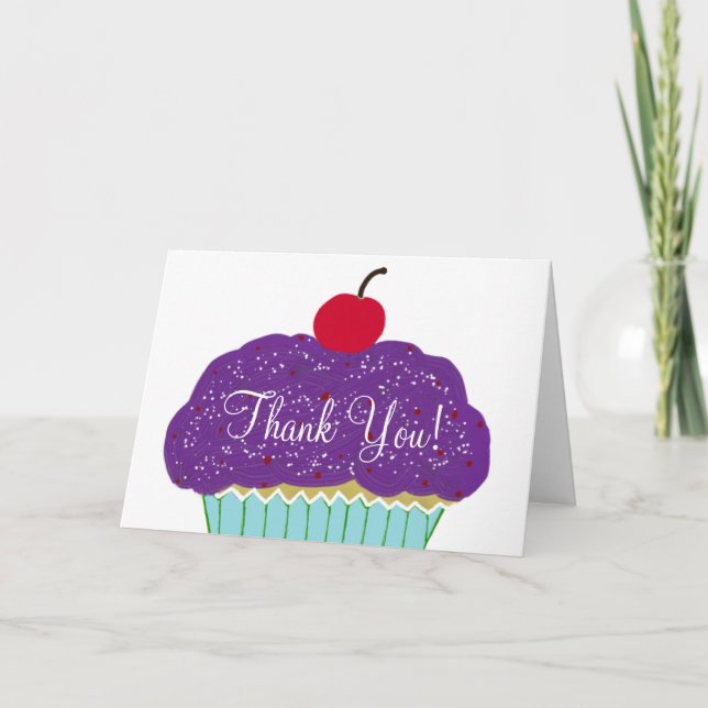 Tarjeta Cumpleaños Gracias Pastel Púrpura (Anverso)