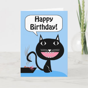 Tarjeta Cumpleaños gracioso del gato, regalo en la litera