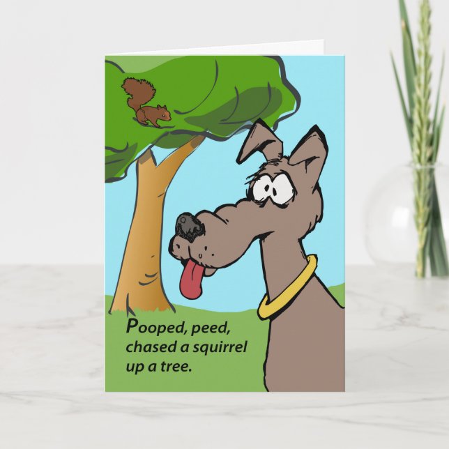Tarjeta Cumpleaños gracioso, perro caricaturista, ardilla  (Anverso)