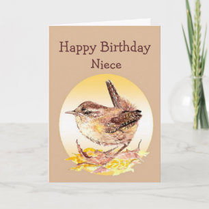 Tarjeta Cumpleaños Gran Niece Acuarela Wren Bird