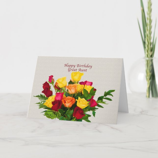 Tarjeta Cumpleaños, Gran Tía, Rose Bouquet Card (Anverso)