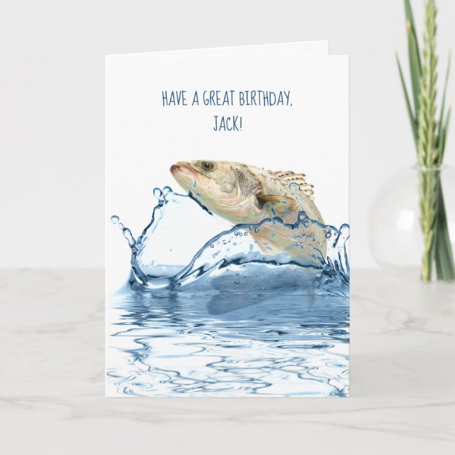 Tarjeta cumpleaños grande de los pescados para el pescador (Anverso)