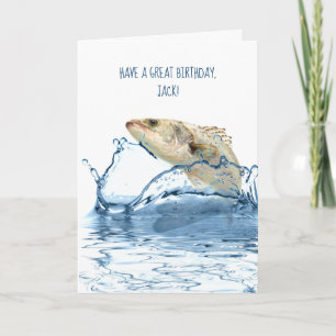 Tarjeta cumpleaños grande de los pescados para el pescador