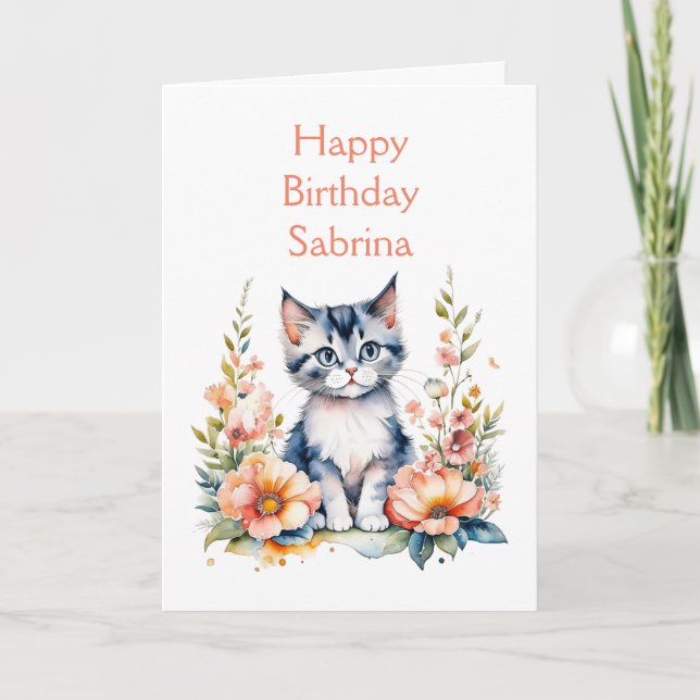 Tarjeta Cumpleaños | Gray Kitten Personalizado (Anverso)