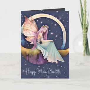Tarjeta Cumpleaños Hada Morado Acuarela Cuento de Hadas
