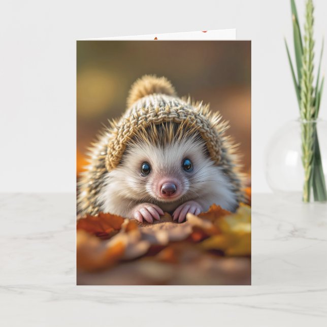 Tarjeta Cumpleaños Hedgehog De Otoño Con Tapa De Punto (Anverso)