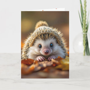Tarjeta Cumpleaños Hedgehog De Otoño Con Tapa De Punto