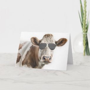 Tarjeta Cumpleaños Hereford Cow Con Gafas De Sol