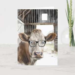 Tarjeta Cumpleaños Hereford Vaca Con Gafas