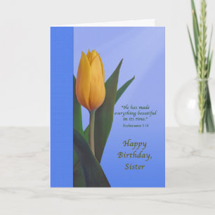 Tarjeta Cumpleaños, hermana, flor de tulipanes dorados