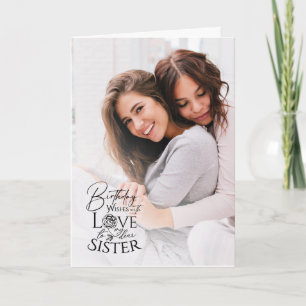 Tarjeta Cumpleaños Hermana Minimalista Caligrafía Fotográf