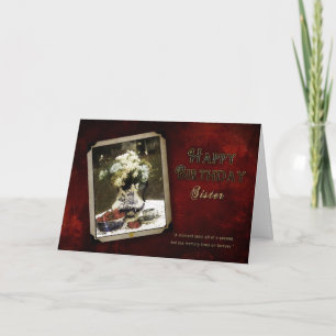 Tarjeta Cumpleaños, hermana, platos azules antiguos, flore