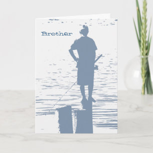 Tarjeta Cumpleaños, hermano, niño pescando de trompa.