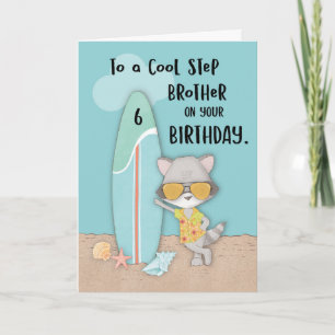 Tarjeta Cumpleaños Hermano Paso 6 Años Playa Mapache Diver
