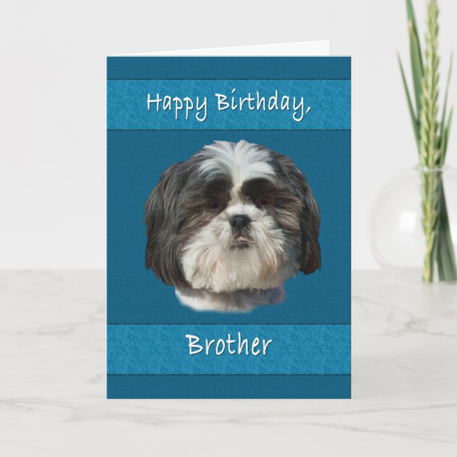 Tarjeta Cumpleaños, Hermano, Perro Shih Tzu (Anverso)
