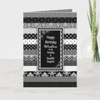 Tarjeta Cumpleaños,HIJA, Capas de impresión en blanco/negr