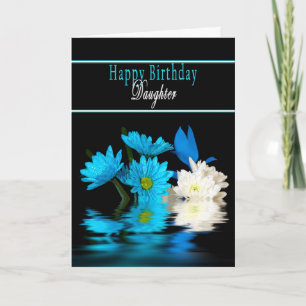 TARJETA CUMPLEAÑOS - HIJA - FLORES AZULES EN NEGRO