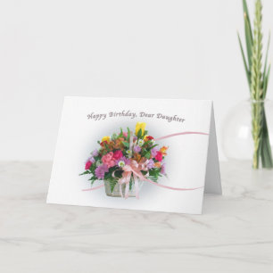 Tarjeta Cumpleaños, hija, flores en una canasta