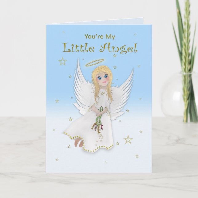 Tarjeta Cumpleaños, hija, mi pequeño ángel, ángel rubio (Anverso)