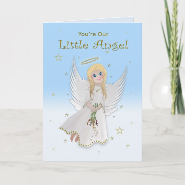 Tarjeta Cumpleaños, hija, nuestro pequeño ángel, ángel rub (Anverso)