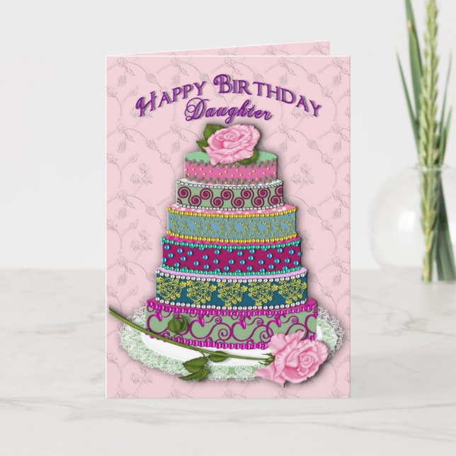 TARJETA CUMPLEAÑOS - HIJA - TORTA DE LA GRADA - ROSAS (Anverso)