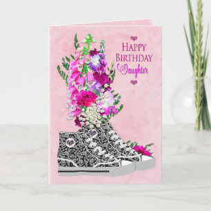 Tarjeta Cumpleaños, hija, zapatillas de fantasía negro/bla