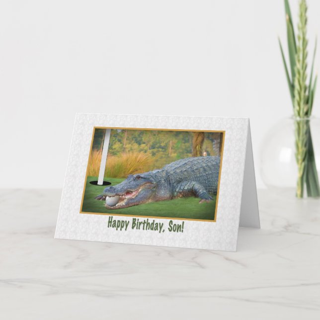 Tarjeta Cumpleaños, hijo, golf, lagarto (Anverso)