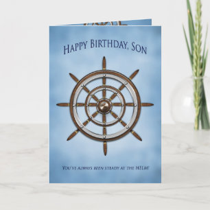 Tarjeta Cumpleaños, hijo, la rueda de la nave, timón