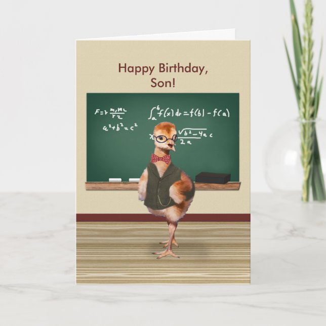 Tarjeta Cumpleaños, hijo, pájaro de bebé divertido, (Anverso)