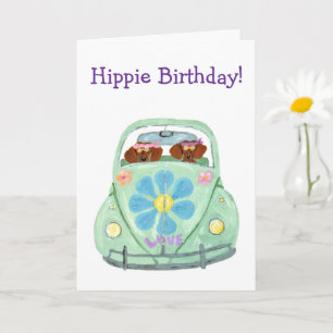 Tarjeta Cumpleaños Hippie de Dachshund