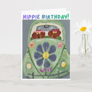 Tarjeta Cumpleaños Hippie de Dachshund