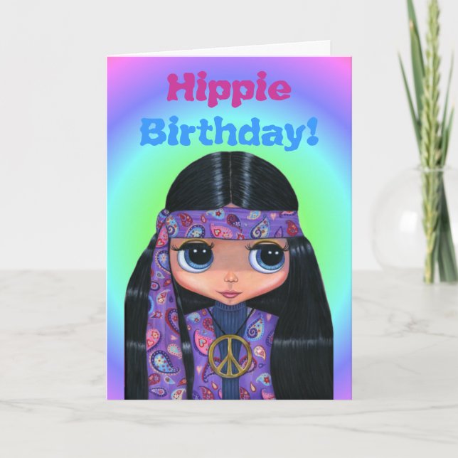 Tarjeta ¡Cumpleaños hippie! Púrpura Paisley Cute 60 Chick (Anverso)