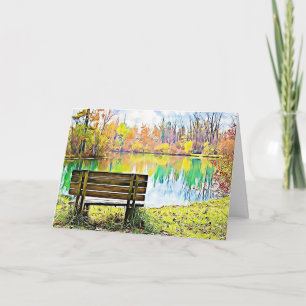 Tarjeta Cumpleaños Hojas de Otoño Banco del Parque Sereno
