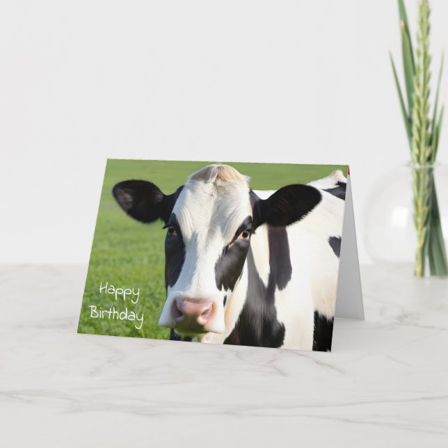 Tarjeta Cumpleaños Holstein Humor de vaca (Anverso)