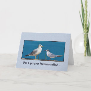 Tarjeta Cumpleaños, humor, gaviotas y aves terrestres