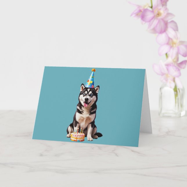 Tarjeta Cumpleaños Husky Dog (Orquídea)