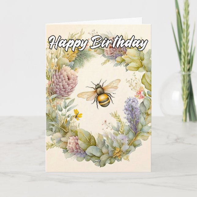 Tarjeta Cumpleaños | Ilustracion Springtime Bumblebee (Anverso)